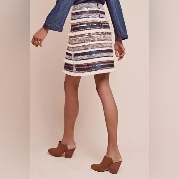Anthropologie Moulinette Soeurs Erine beaded mixed material fall mini skirt 2 - Picture 2 of 12